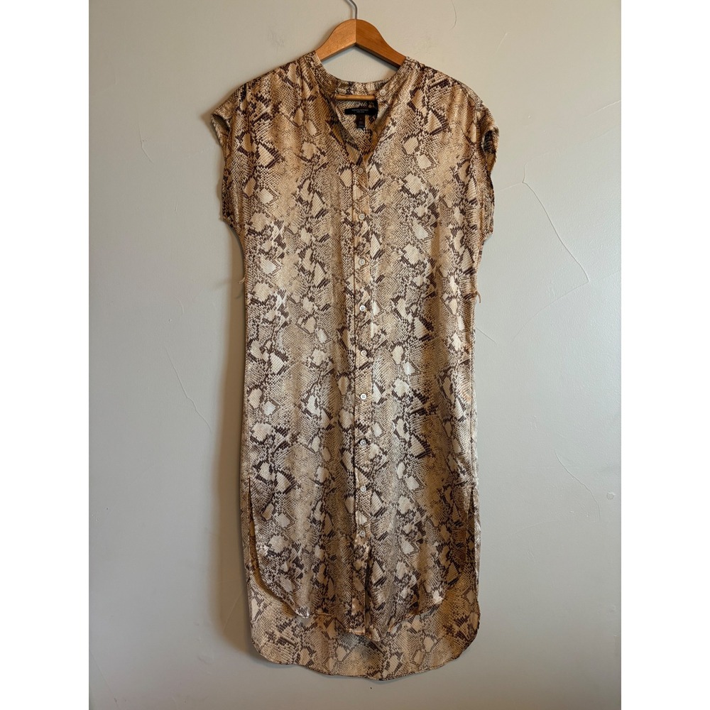 Banana Republic 100% Silk Snakeskin Print Button Down Shirt Dress Small SU22